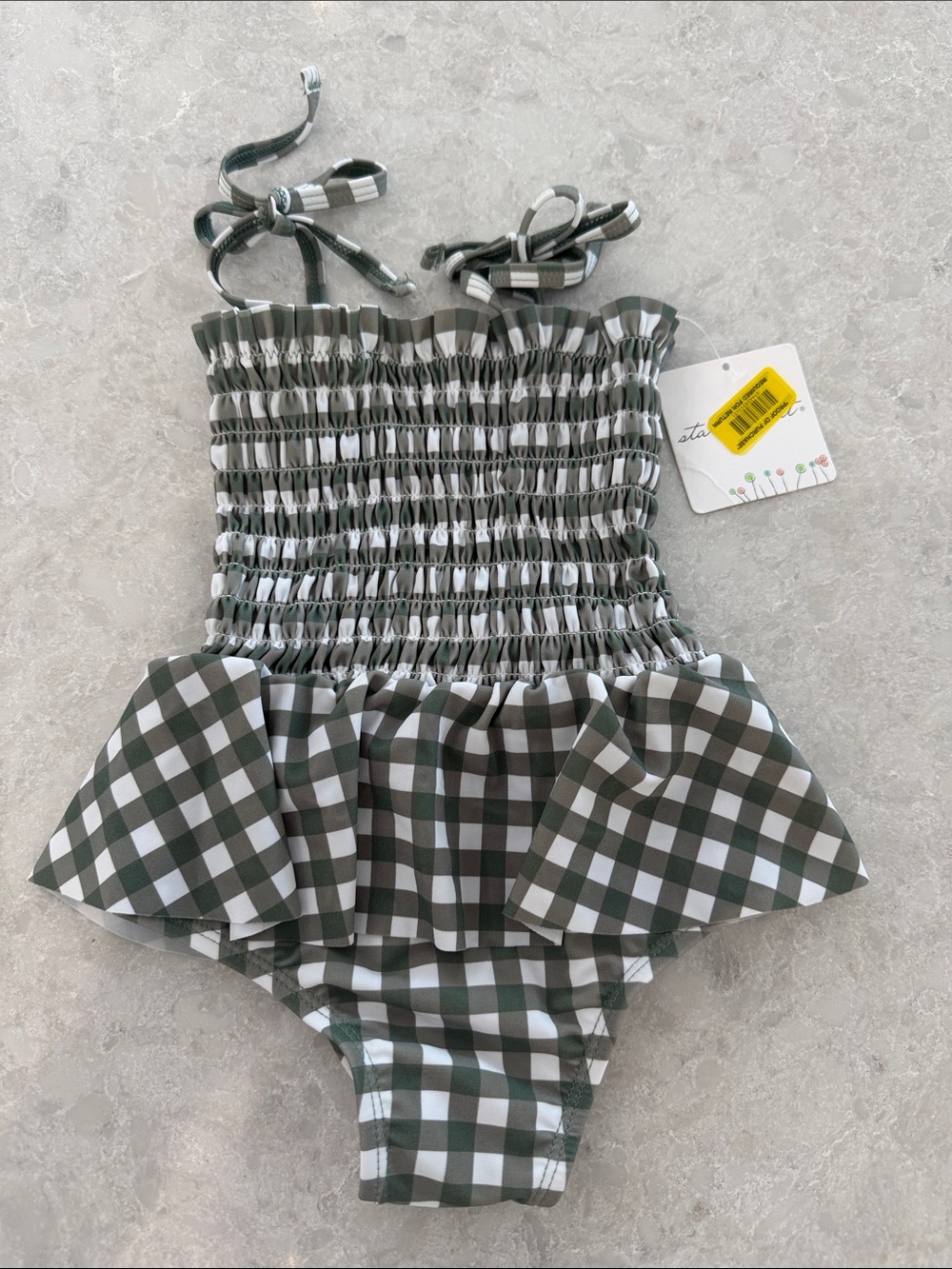 Starting Out Green and White Gingham Smocked One-Piece Swimsuit